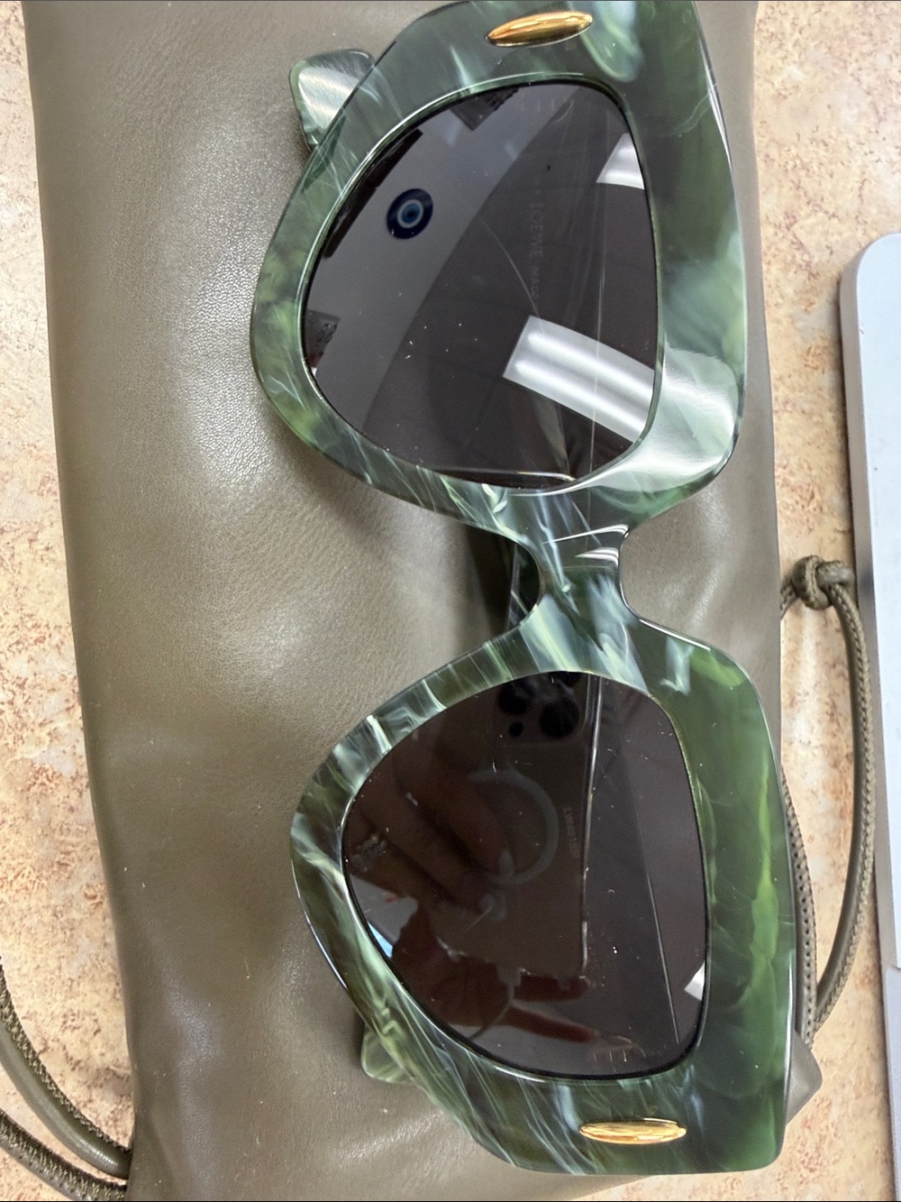 Loewe Green Marbled Cat-Eye Sunglasses with Dark Lenses